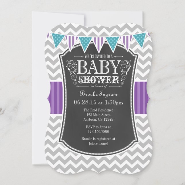 Invitación a Baby Shower de Chevron con tablero de (Anverso)