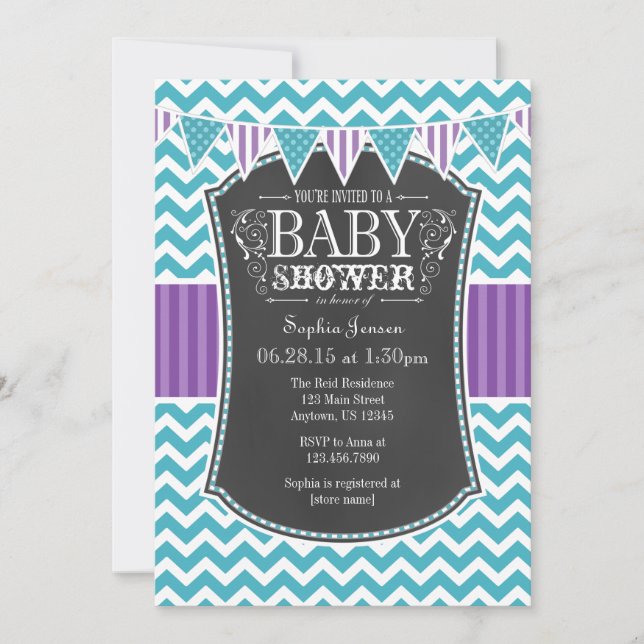 Invitación a Baby Shower de Chevron con tablero de (Anverso)