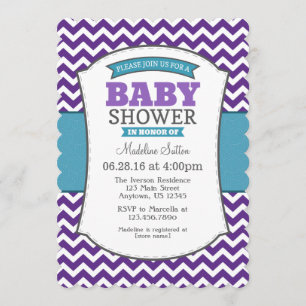 Invitación a Baby Shower de Chevron gris morado Ve