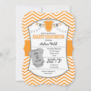 Invitación a Baby Shower de Chevron gris naranja