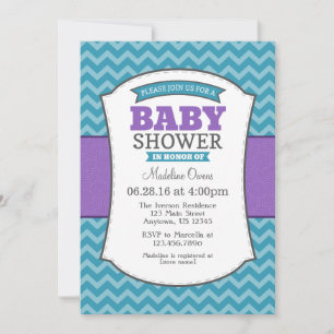 Invitación a Baby Shower de Chevron gris púrpura v