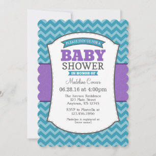 Invitación a Baby Shower de Chevron gris púrpura v