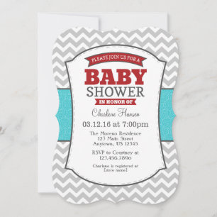 Invitación a Baby Shower de Chevron Gris Rojo verd