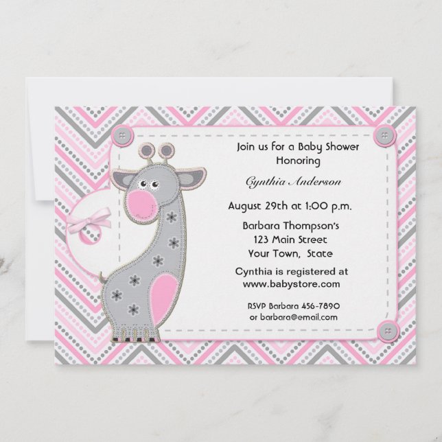 Invitación a Baby Shower de Chevron gris rosa (Anverso)