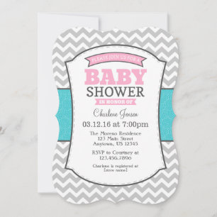 Invitación a Baby Shower de Chevron gris rosado Ve