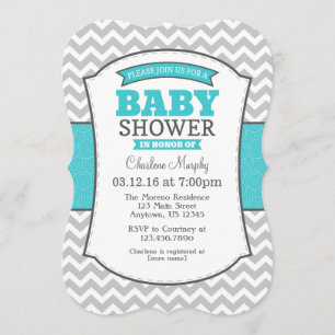 Invitación a Baby Shower de Chevron gris Verde azu