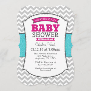 Invitación a Baby Shower de Chevron gris Verde azu