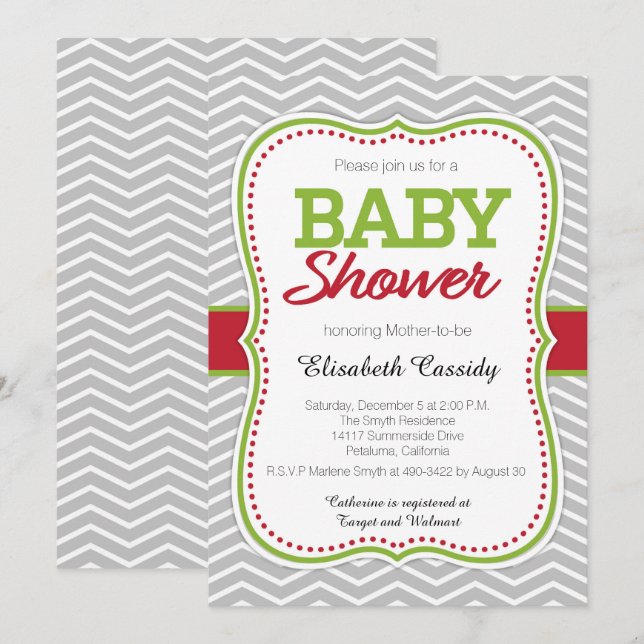 Invitación a Baby Shower de Chevron navideño para  (Anverso / Reverso)