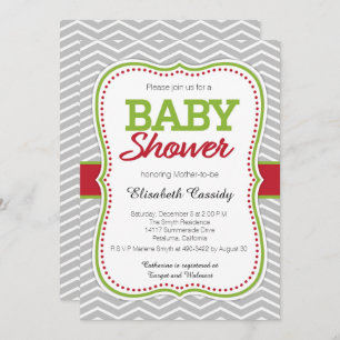 Invitación a Baby Shower de Chevron navideño para 
