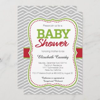 Invitación a Baby Shower de Chevron navideño para 