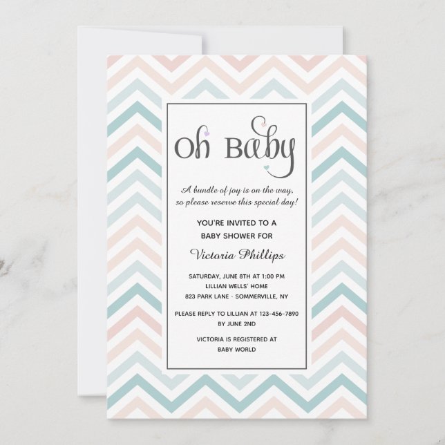 Invitación a Baby Shower de Chevron Pastel (Anverso)