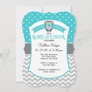 Invitación a Baby Shower de Chevron Polkadot Gris 