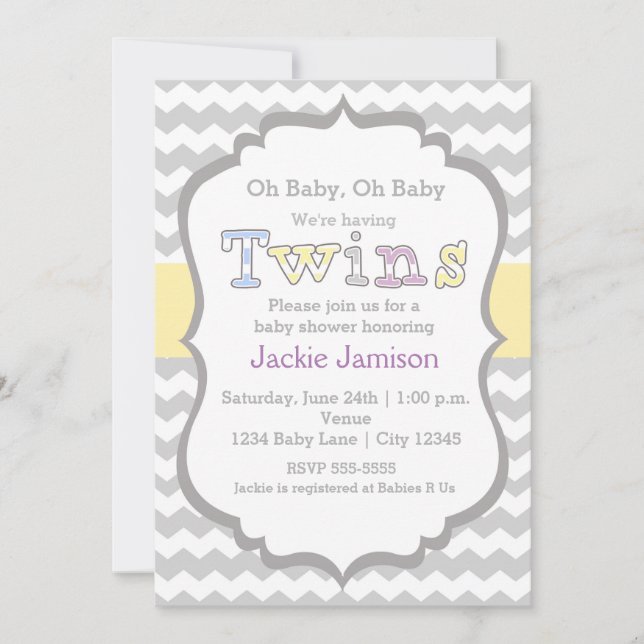 Invitación a Baby Shower de Chevron Unisex de TWIN (Anverso)