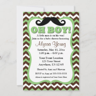 Invitación a Baby Shower de Chevron verde bigote