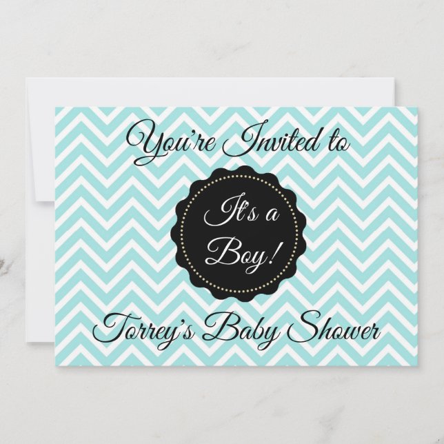 Invitación a Baby Shower de Chevron y Black Boy ve (Anverso)
