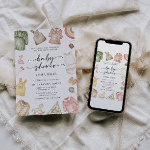 Invitación a Baby Shower de chica Clothes