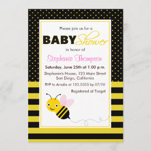 Invitación a Baby Shower de Chica de abejas con bu