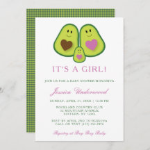 Invitación a Baby Shower de Chica de aguacate con 