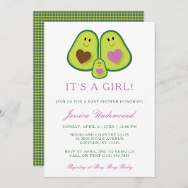 Invitación a Baby Shower de Chica de aguacate con 