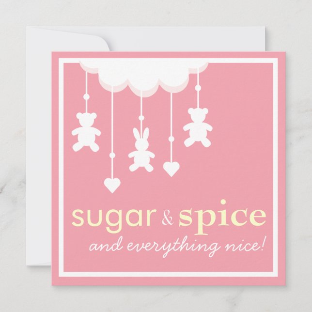 Invitación a Baby Shower de Chica de azúcar y espe (Anverso)