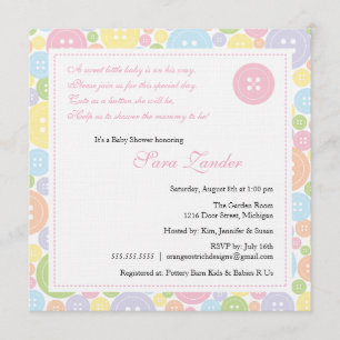 Invitación a Baby Shower de Chica de botón