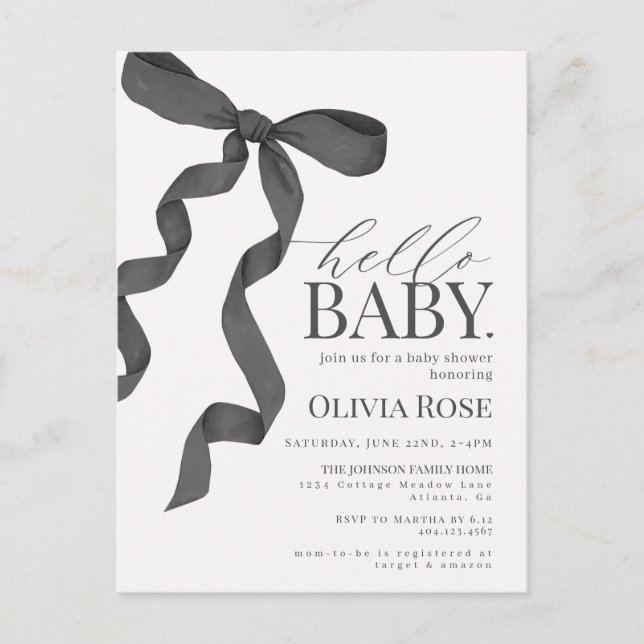 Invitación a Baby Shower de Chica de Bow de Coquet (Anverso)