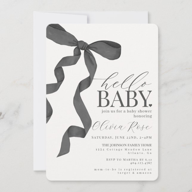Invitación a Baby Shower de Chica de Bow de Coquet (Anverso)