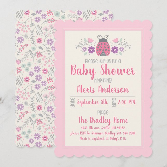 Invitación a Baby Shower de Chica de bugs. (Anverso / Reverso)