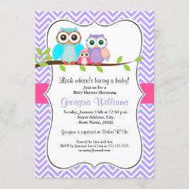 Invitación a Baby Shower de Chica de búho lindo ro