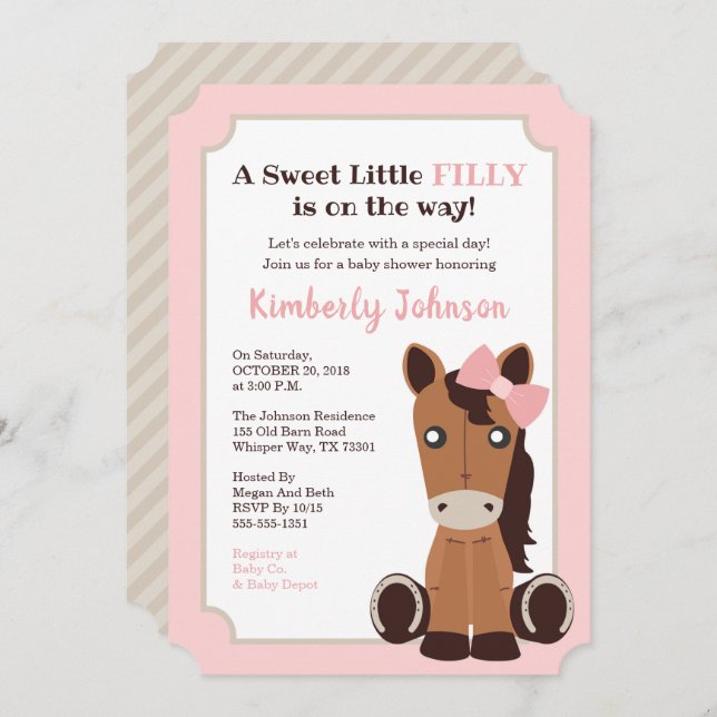 Invitación a Baby Shower de Chica de caballos (Anverso / Reverso)