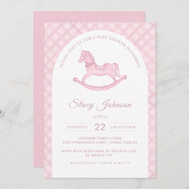 Invitación a Baby Shower de Chica de caballos roco (Anverso / Reverso)