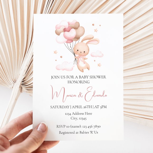 Invitación a Baby Shower de Chica de Conejo y Glob (Subido por el creador)