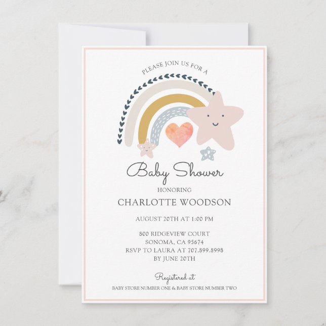 Invitación a Baby Shower de Chica de corazón rosad (Anverso)