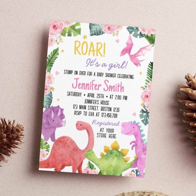 Invitación a Baby Shower de Chica de dinosaurios c (Subido por el creador)