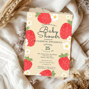 Invitación a Baby Shower de Chica de fresa cuta