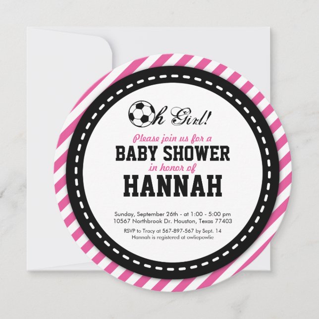Invitación a Baby Shower de Chica de fútbol (Anverso)