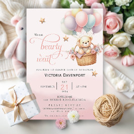 Invitación a Baby Shower de Chica de globo de Oso 