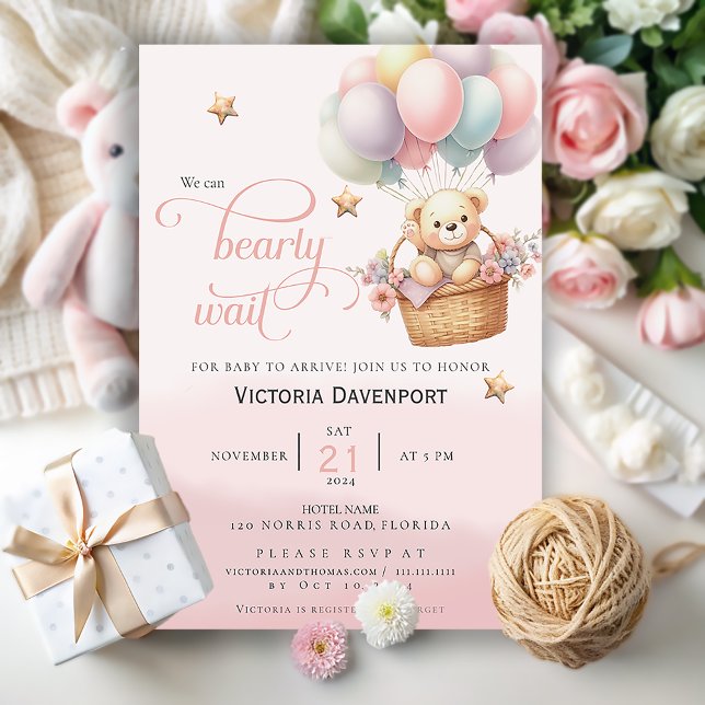 Invitación a Baby Shower de Chica de globo de Oso  (Subido por el creador)