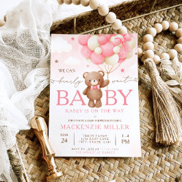 Invitación a Baby Shower de Chica de globo de Oso 