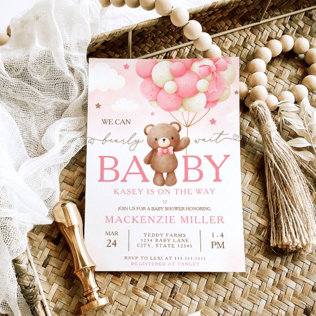 Invitación a Baby Shower de Chica de globo de Oso  (Subido por el creador)