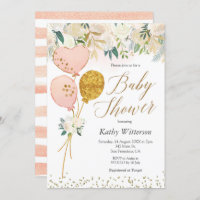 Invitación a Baby Shower de Chica de globo rosa