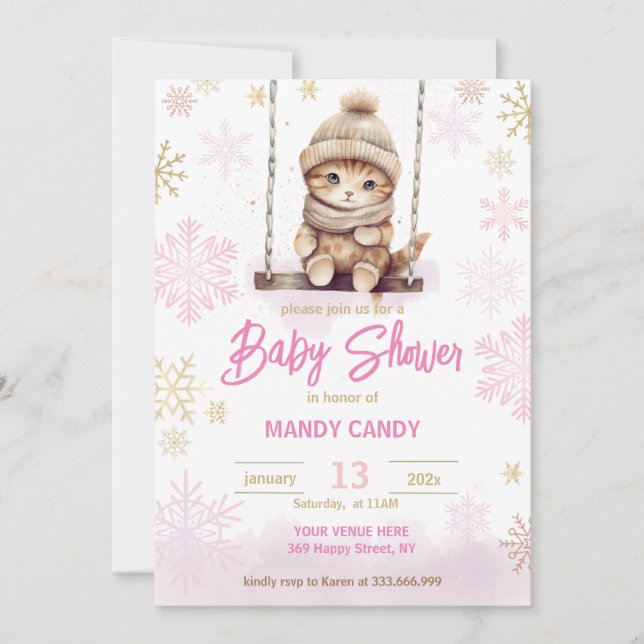 Invitación a Baby Shower de Chica de invierno con  (Anverso)