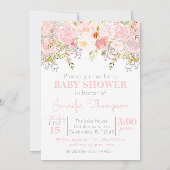 Invitación a Baby Shower de Chica de jardín floral (Anverso)