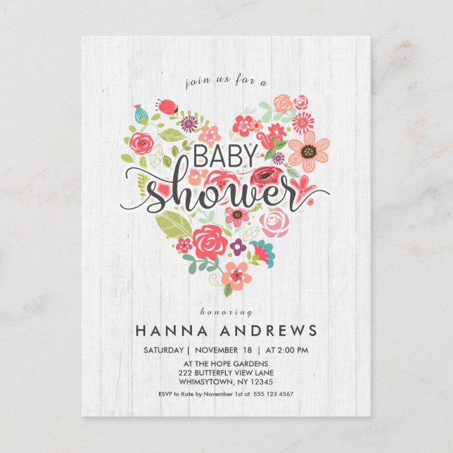 Invitación a Baby Shower de Chica de la madera bla (Anverso)