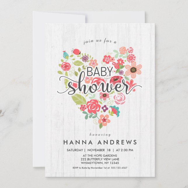 Invitación a Baby Shower de Chica de la madera bla (Anverso)