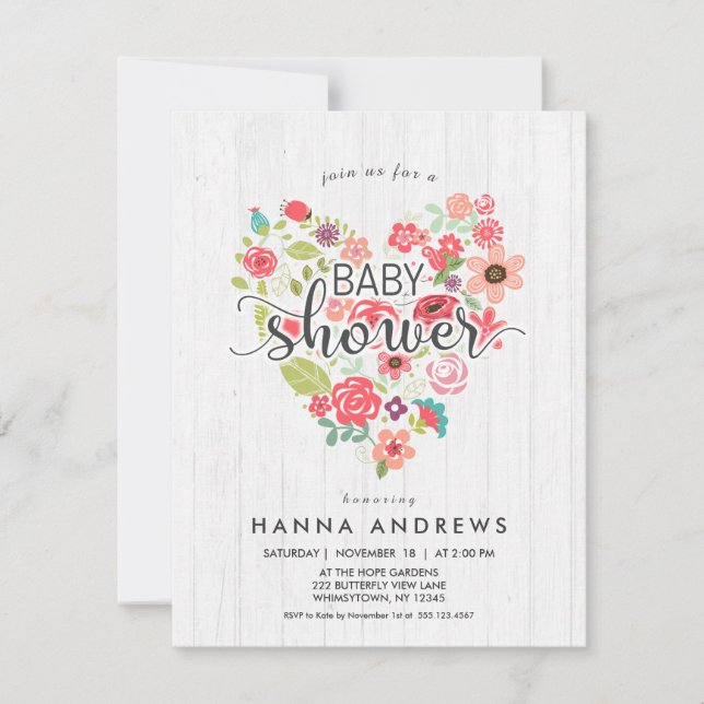 Invitación a Baby Shower de Chica de la madera bla (Anverso)