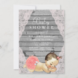 Invitación a Baby Shower de Chica de madera rústic