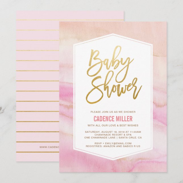 Invitación a Baby Shower de Chica de mármol de col (Anverso / Reverso)