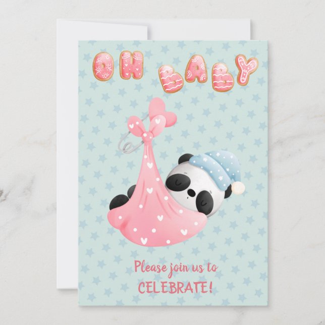 Invitación a Baby Shower de Chica de oso de panda  (Anverso)