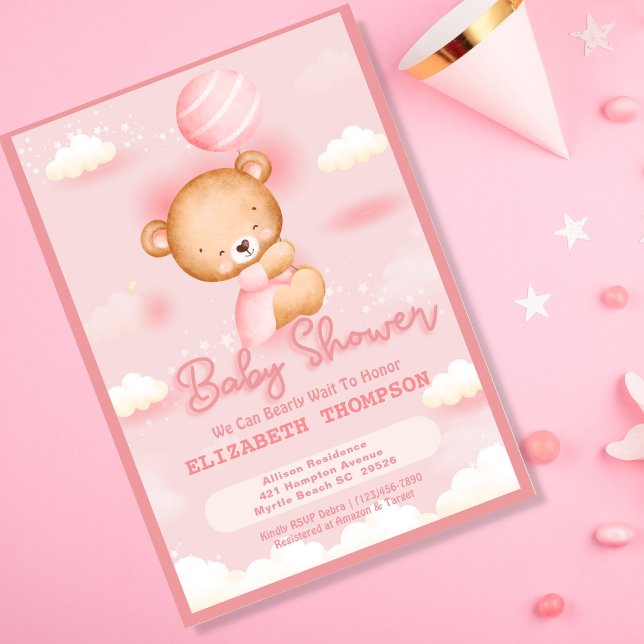 Invitación a Baby Shower de Chica de Oso de Teddy (Subido por el creador)